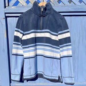 Fat Face XS Mens 1/4 Zip Jumper Blue White Stripes Airlie Pullover Sweater Heavy